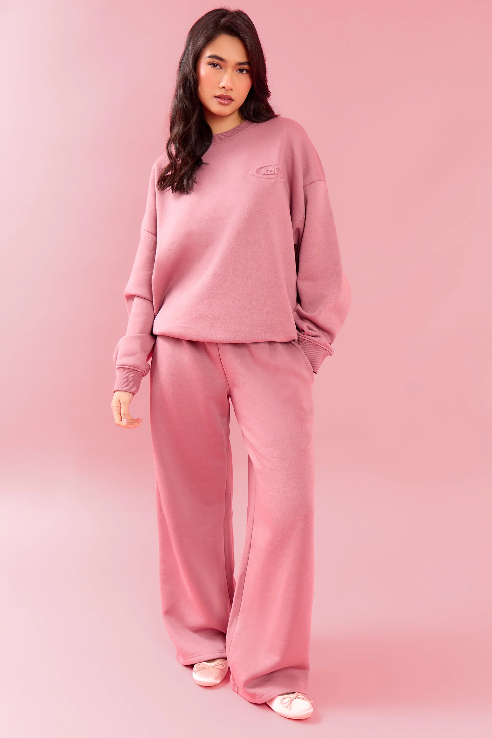 Kaiia Kaiia Oval Embossed Oversized Sweatshirt Rose Latte - 3