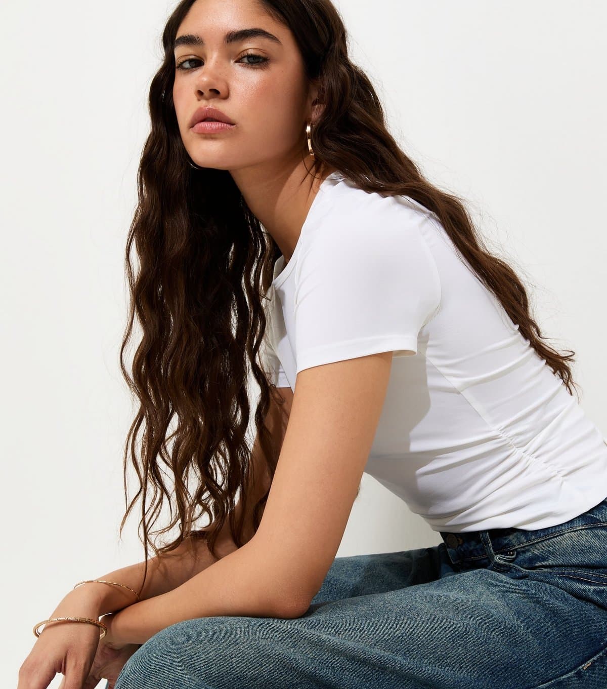 New Look New Look White Ruched Sides Baby Tee T-Shirt