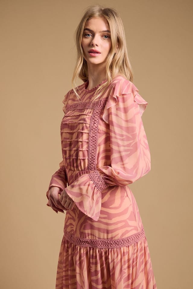 Oasis Oasis Women's Pin Tuck Detail Midi Dress in Animal - 2