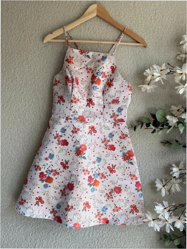 New Look New Look Cream Floral Print Strappy Mini Dress UK 10 Summer Occasion Chic