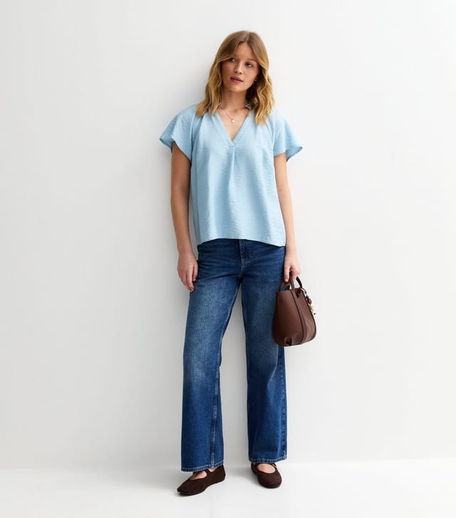 New Look Women's Blue Crinkled Flutter Sleeve Blouse New Look - 3