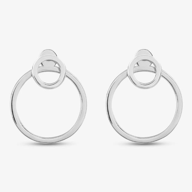T.H.Baker T.H.Baker Women's Silver Large Double Open Circle Dropper Stud Earrings ME04084A - 2