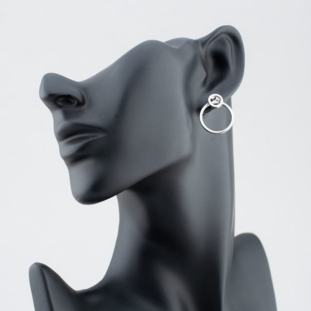 T.H.Baker T.H.Baker Women's Silver Large Double Open Circle Dropper Stud Earrings ME04084A - 3