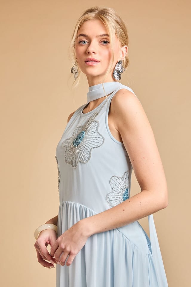 Oasis Oasis Women's Scarf Detail Hand Stitched Midaxi Dress in Light Blue - 2