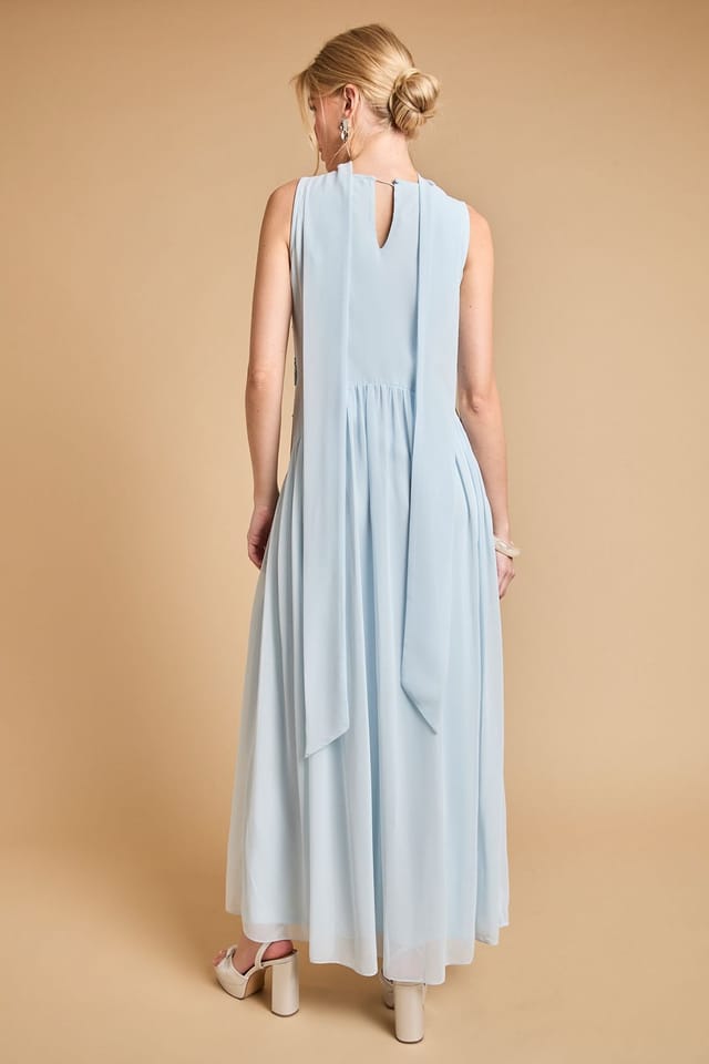 Oasis Oasis Women's Scarf Detail Hand Stitched Midaxi Dress in Light Blue - 3