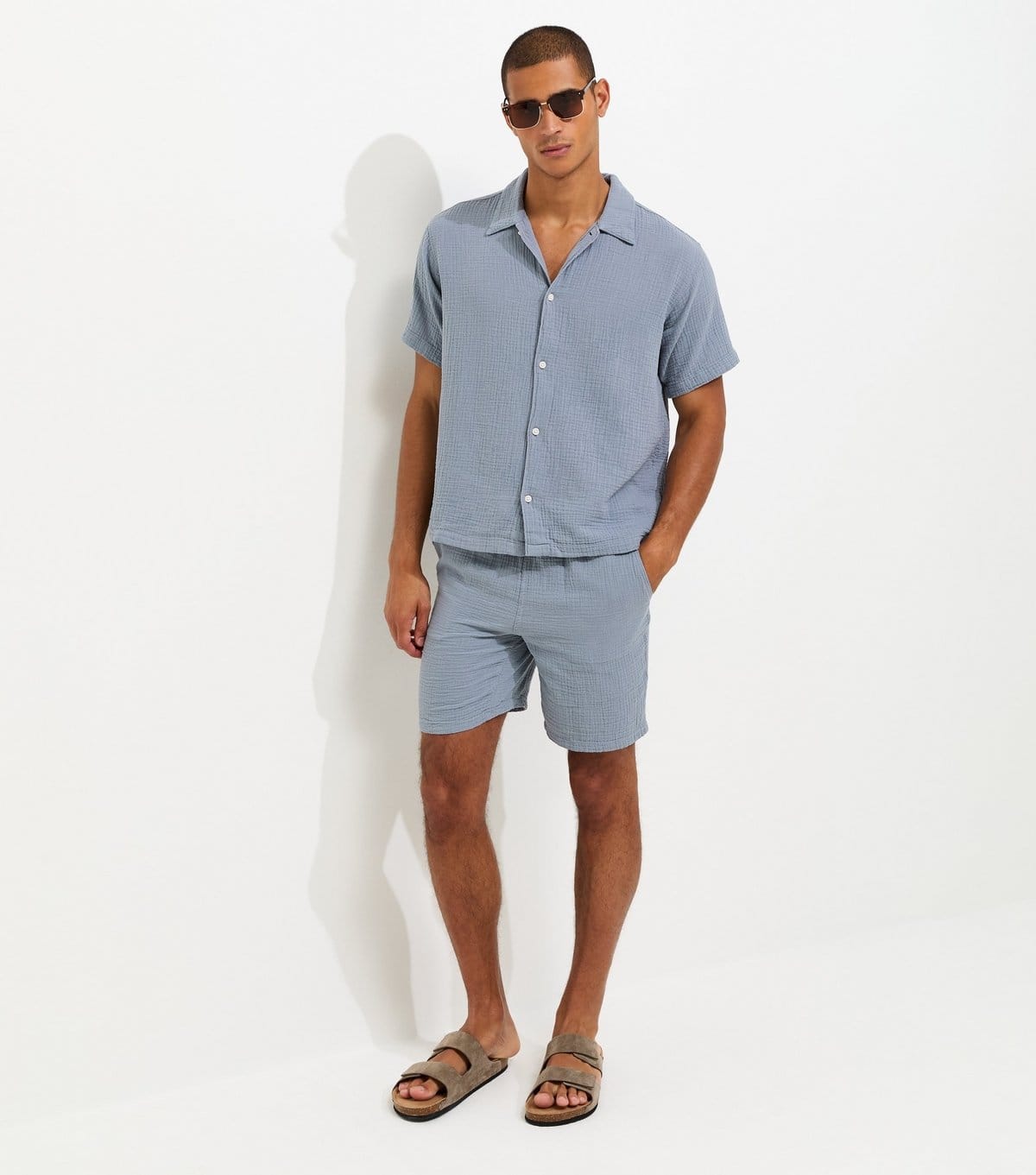 Jack & Jones Blue Cotton Seersucker Shorts