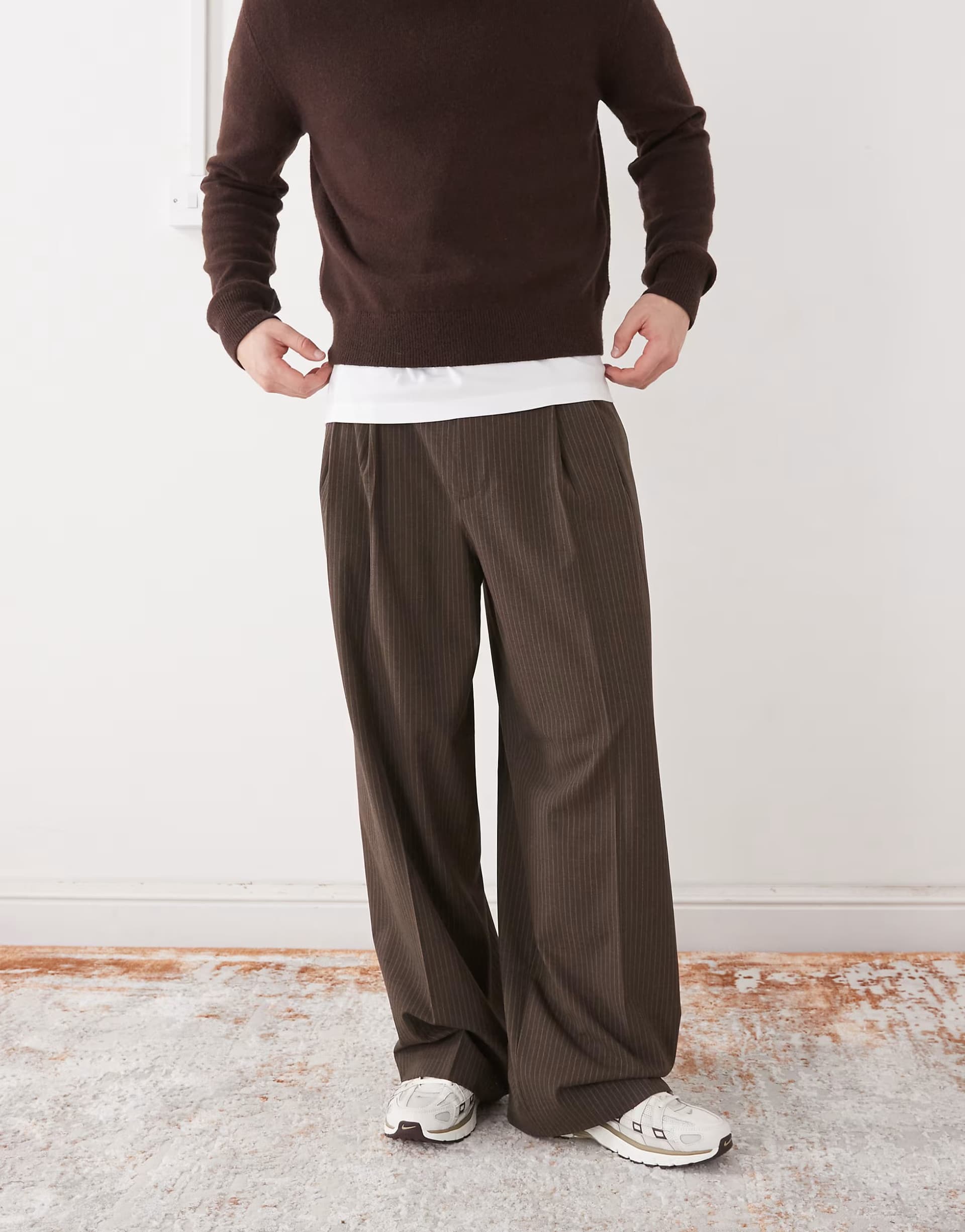 ASOS Weekday oversized tailored trousers in brown pinstripe