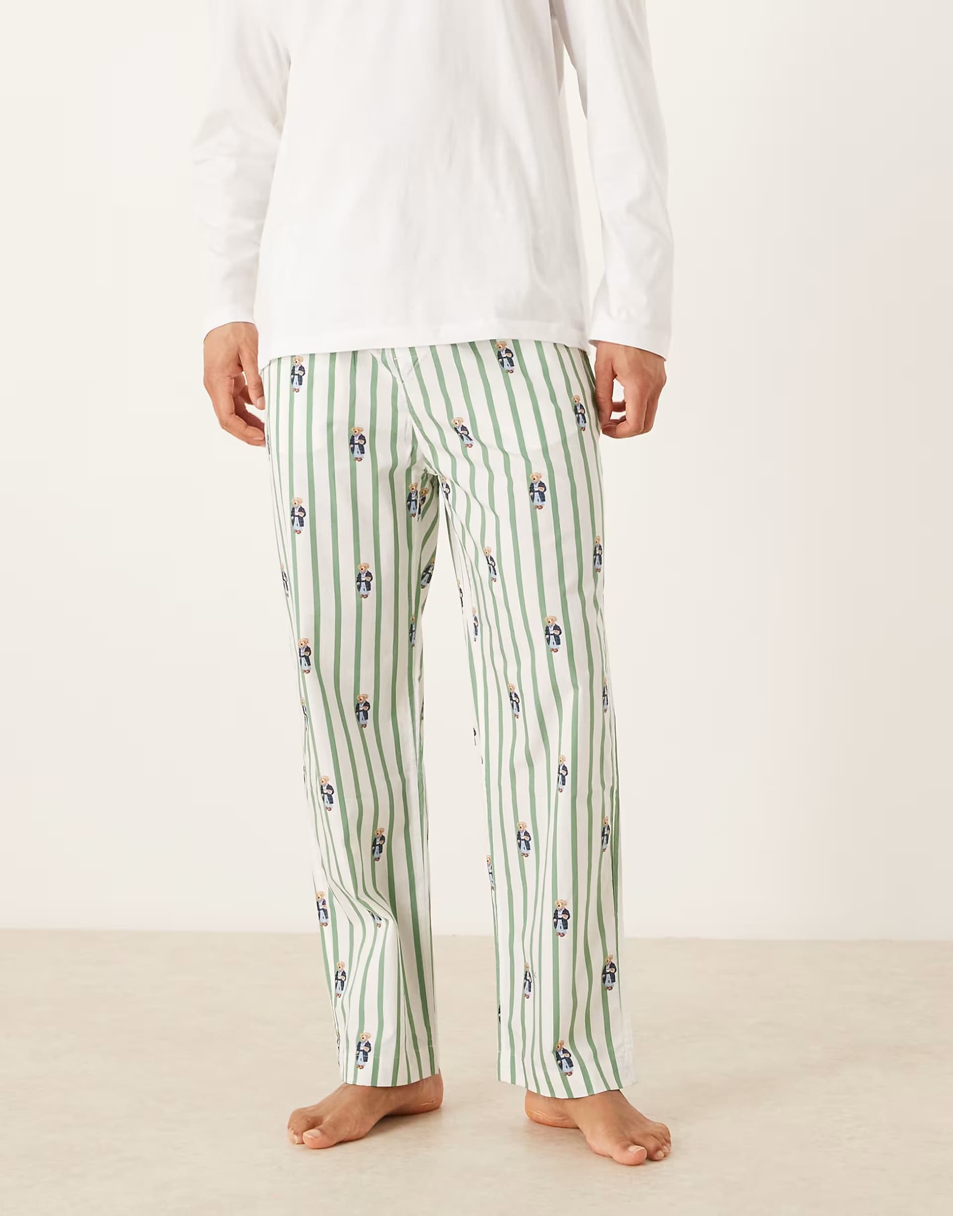 ASOS Polo Ralph Lauren bear graphic sleep trouser in green stripe