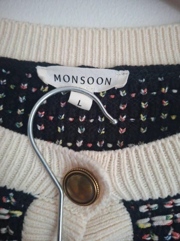 Monsoon Monsoon Boucle Knit Cardigan Jacket Size L / UK 14 Navy Multi Tweed Style