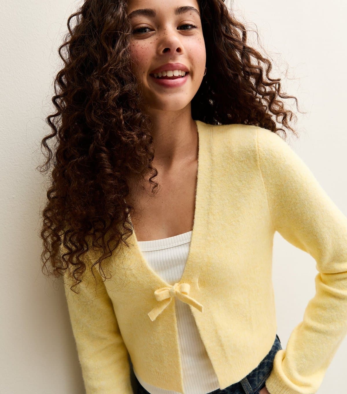 New Look Girls' Light Yellow Tie Front Cardigan New Look