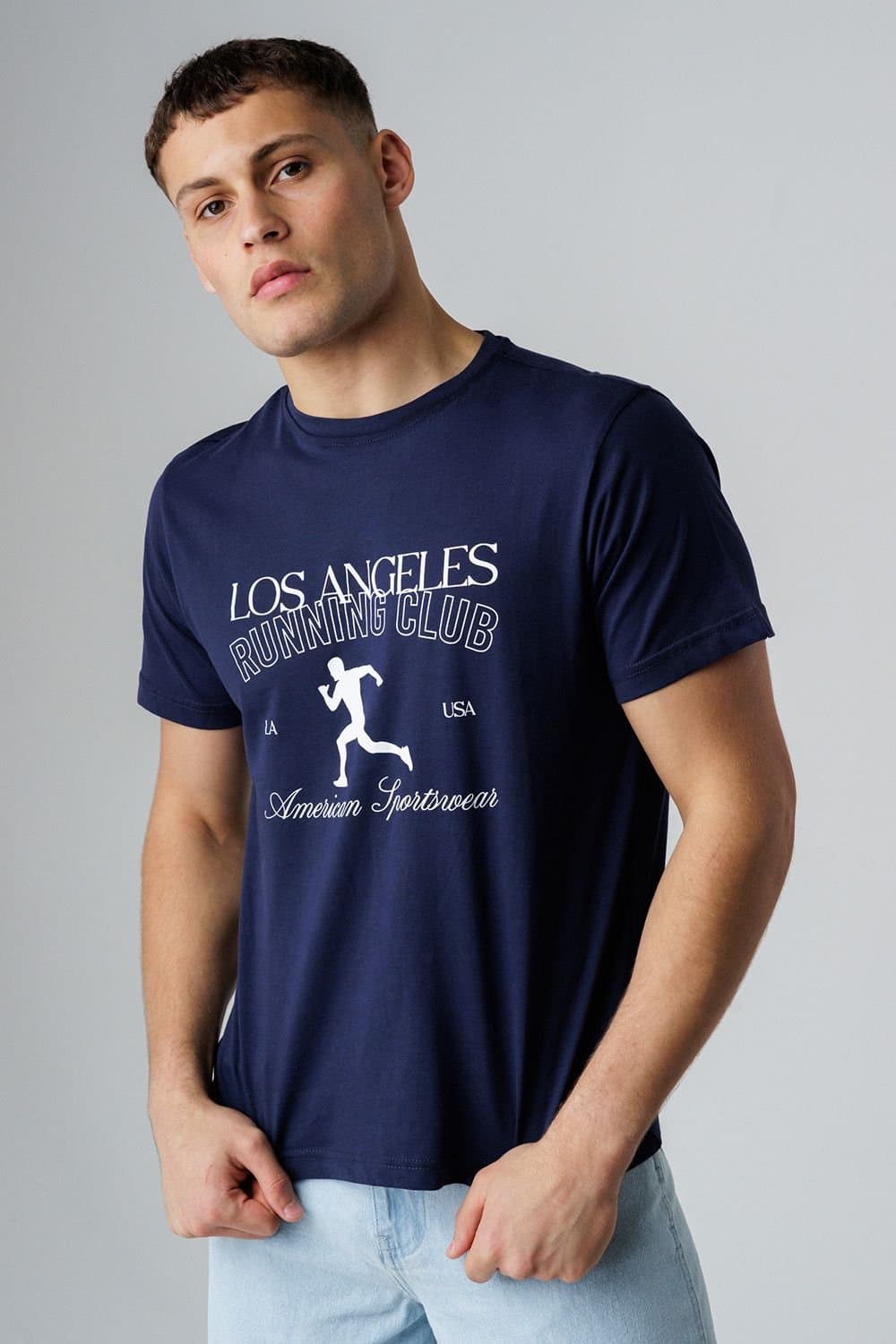 Influence Influence Navy Cotton Crew Neck Graphic T-Shirt