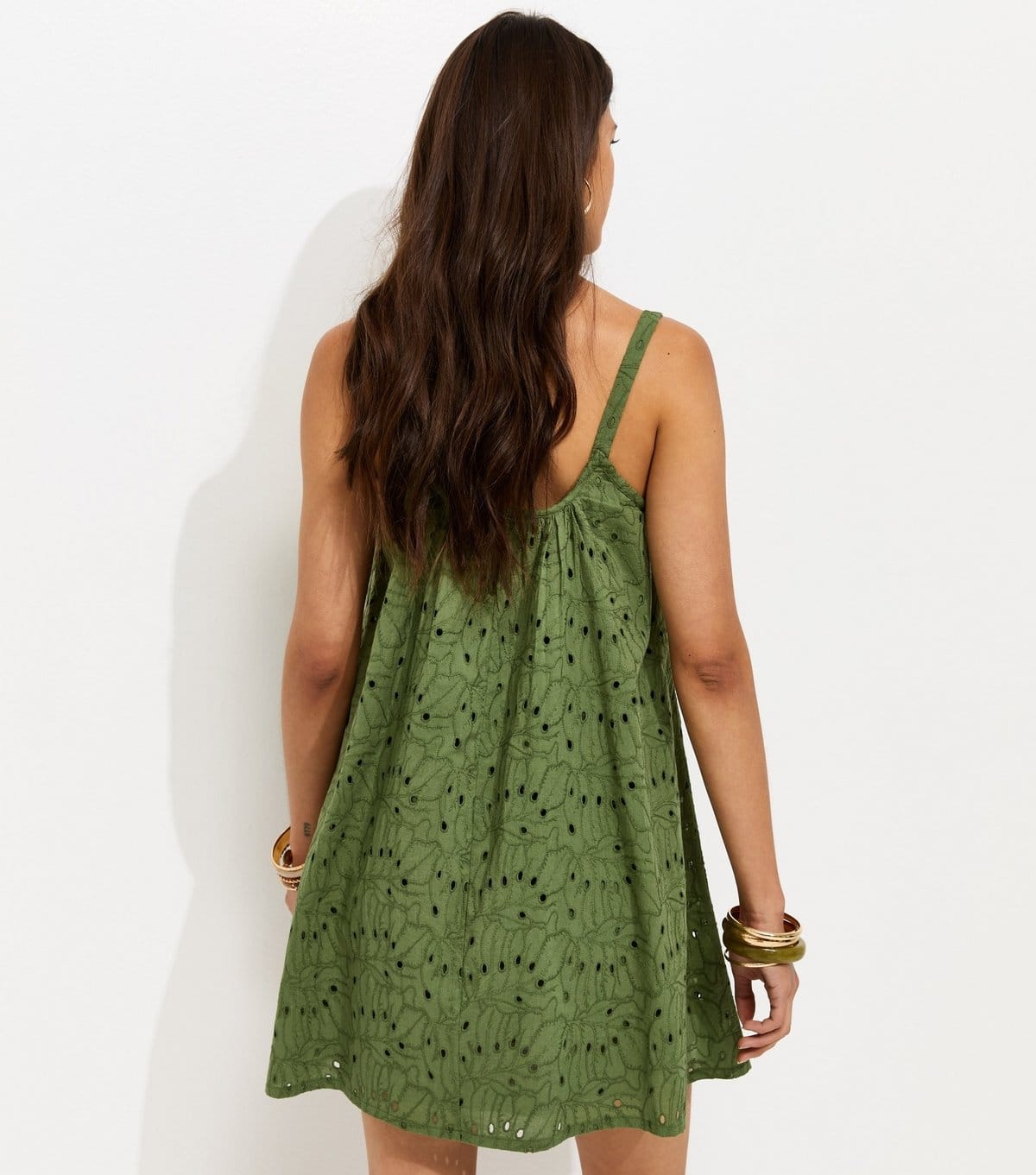 New Look Women's Light Khaki Broderie Embroidered Beaded Strap Smock Mini Dress New Look - 4