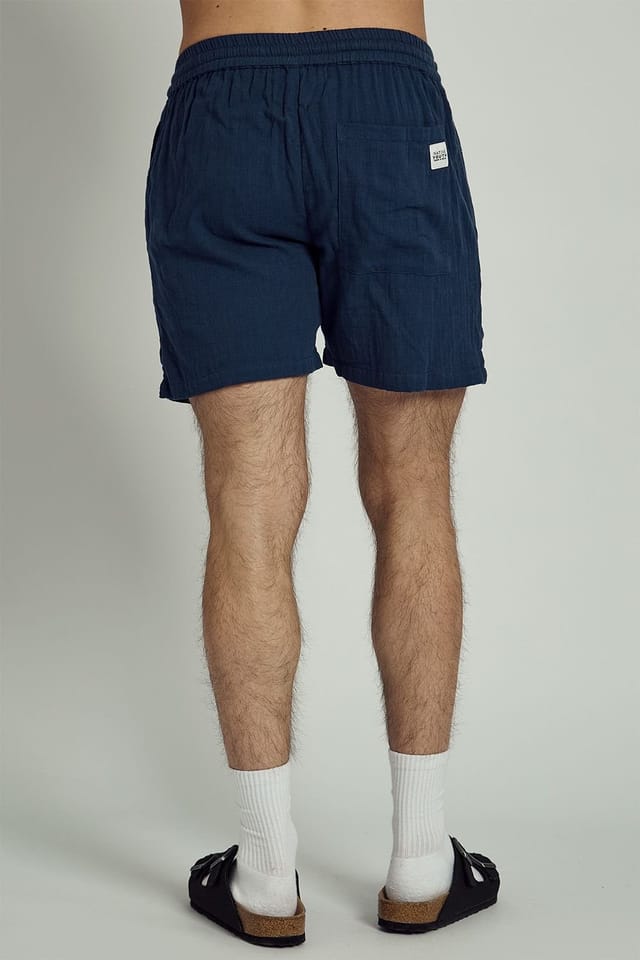 Native Youth Native Youth Men's Cotton Embroidered Border Elasticated Shorts in Navy - 2