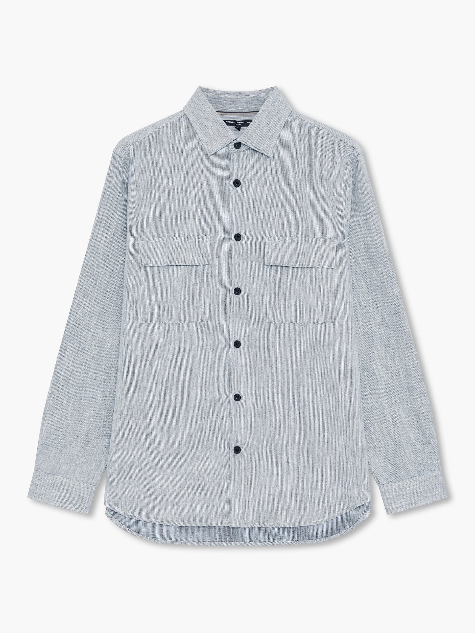 French Connection Navy Textured Utility Overshirt Navy/White