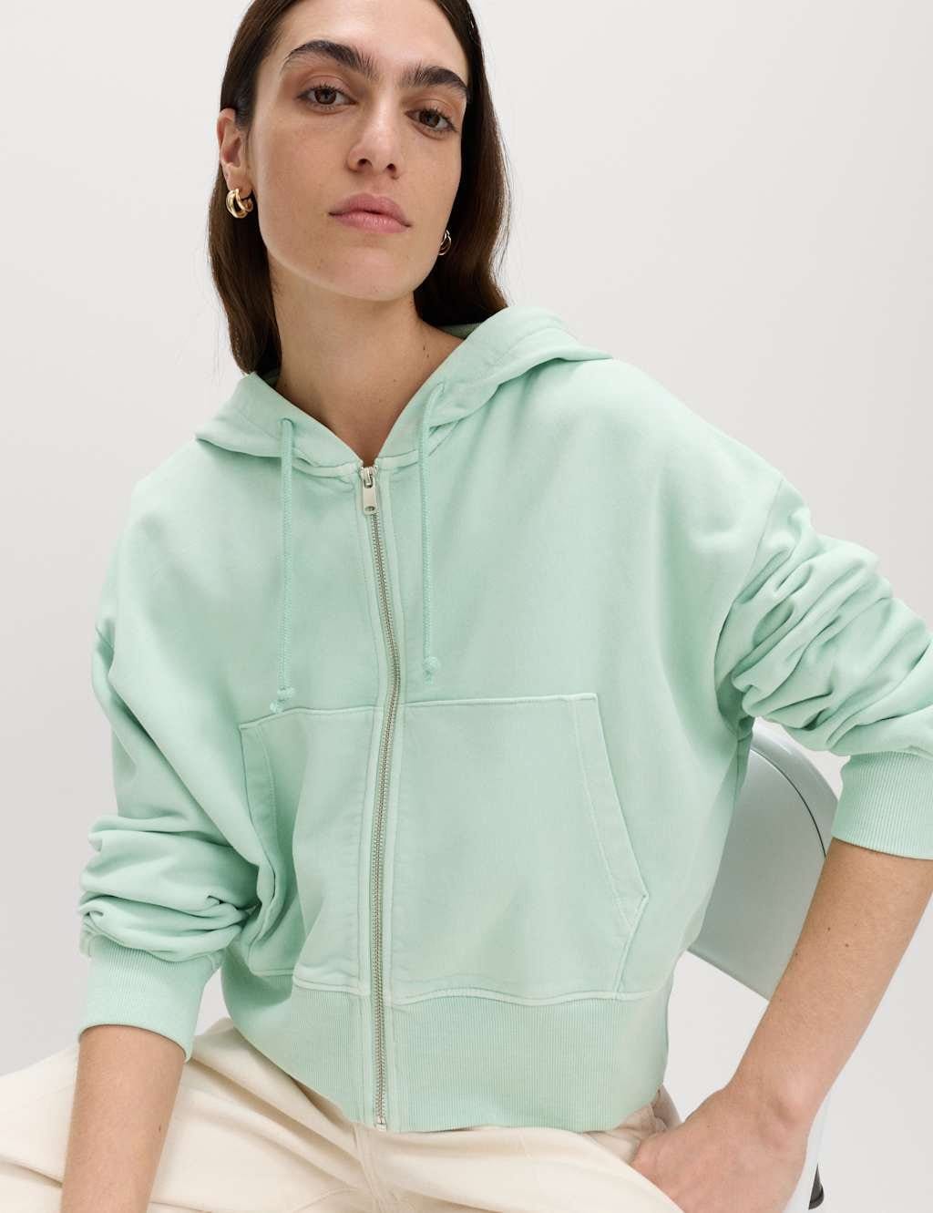 M&S Soft Green Cotton Zip-Up Hoodie