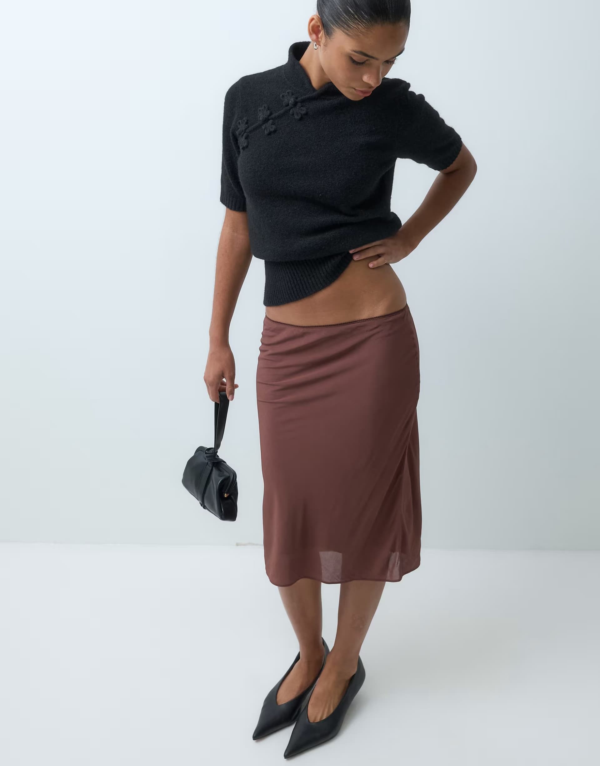 ASOS & Other Stories 90's satin slip skirt in dark brown