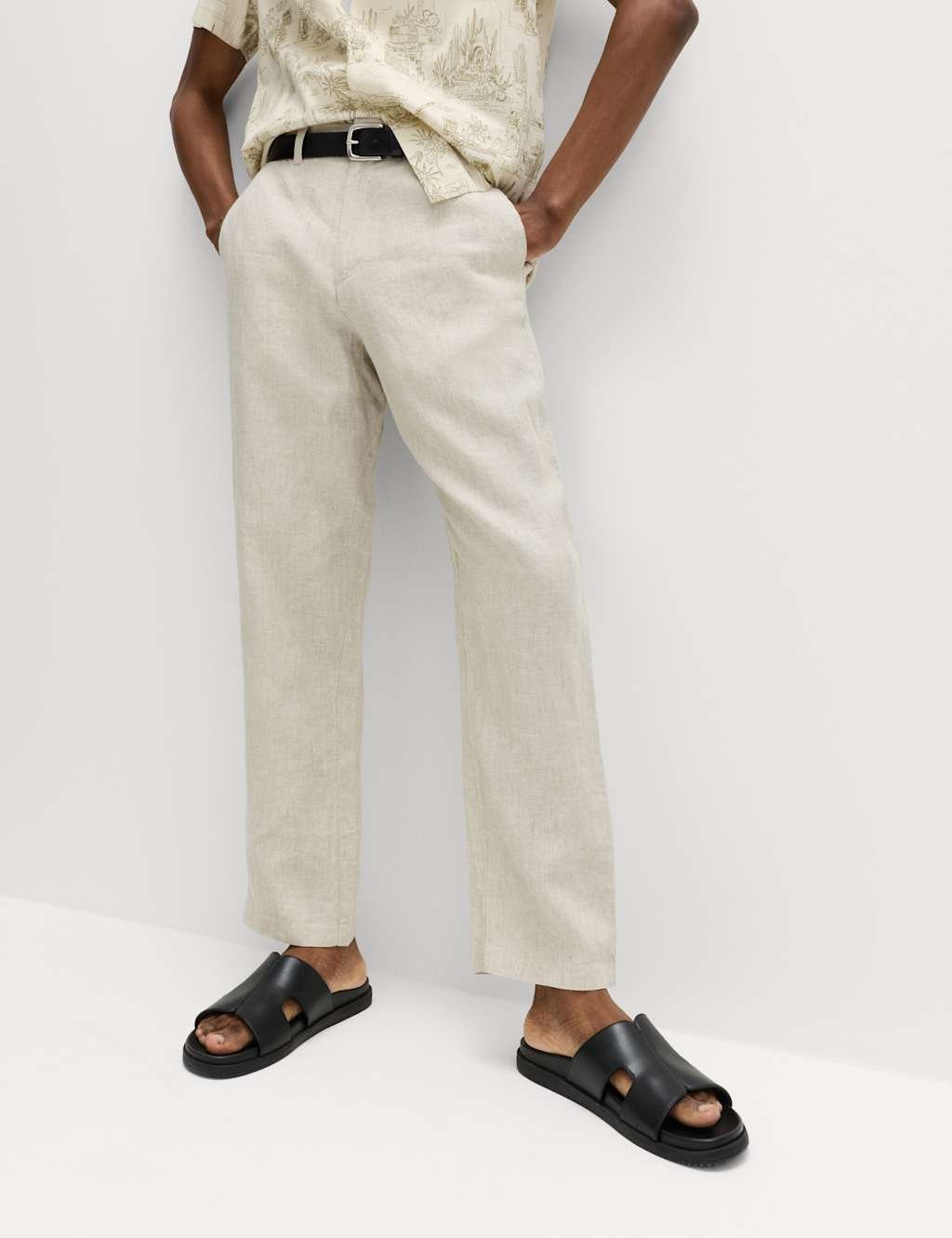 Marks & Spencer M&S Pure Linen Half- Elasticated Waist Trousers Natural - 2