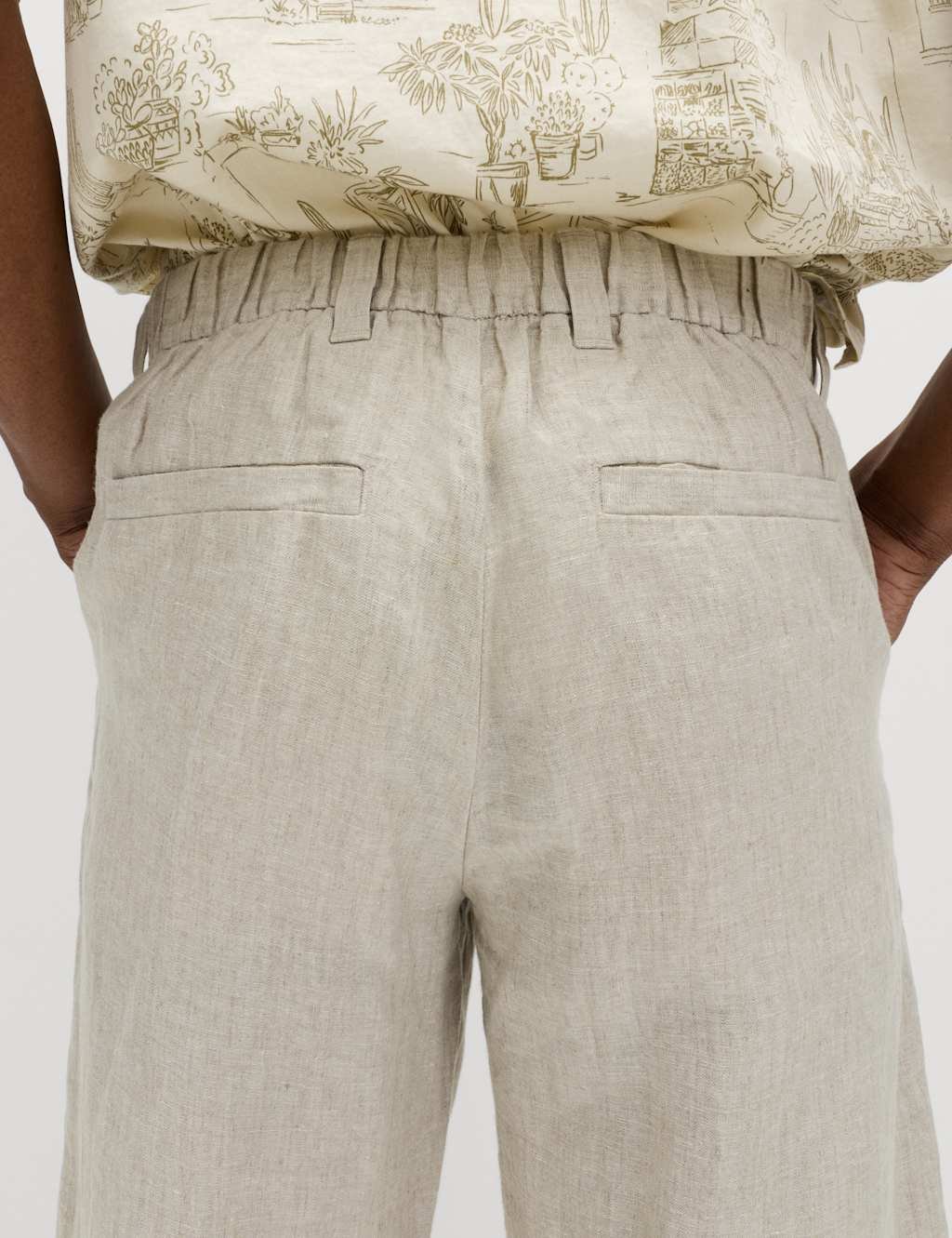 Marks & Spencer M&S Pure Linen Half- Elasticated Waist Trousers Natural - 3