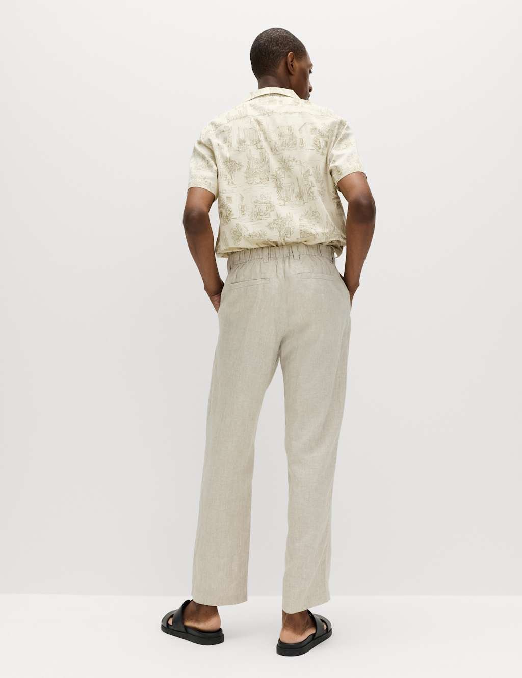 Marks & Spencer M&S Pure Linen Half- Elasticated Waist Trousers Natural - 4