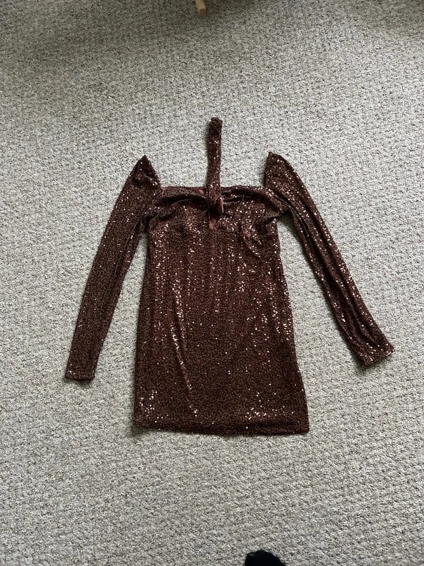 ASOS Brown Sequin Halter Neck Dress