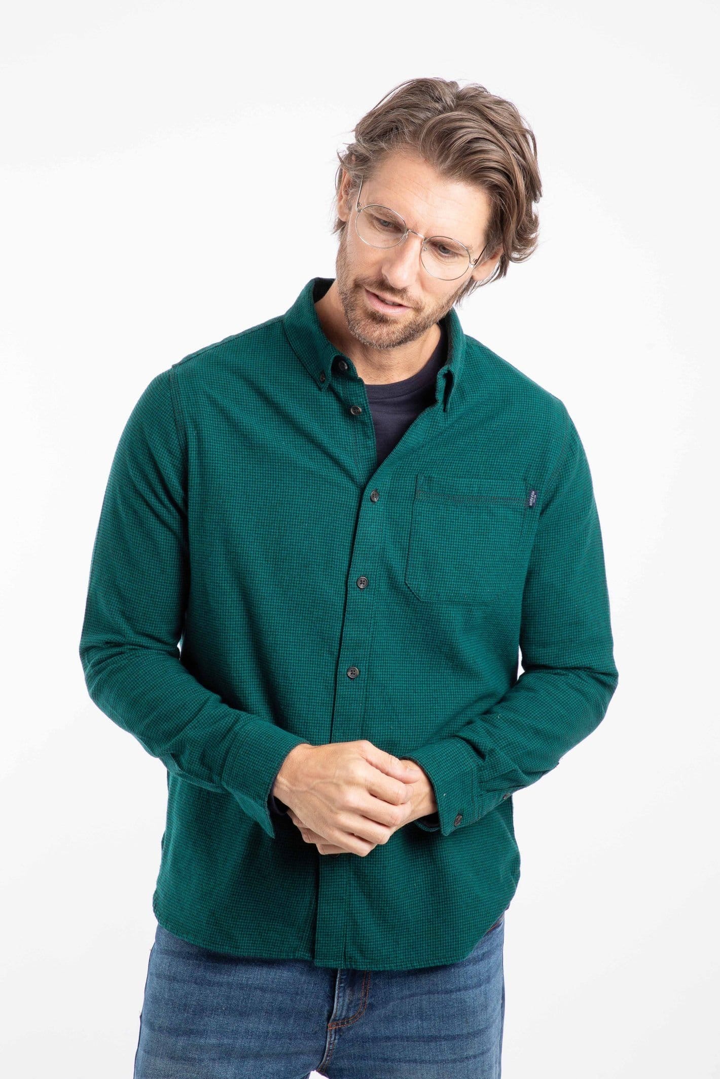 Weird Fish Teal Houndstooth Flannel Shirt for Men