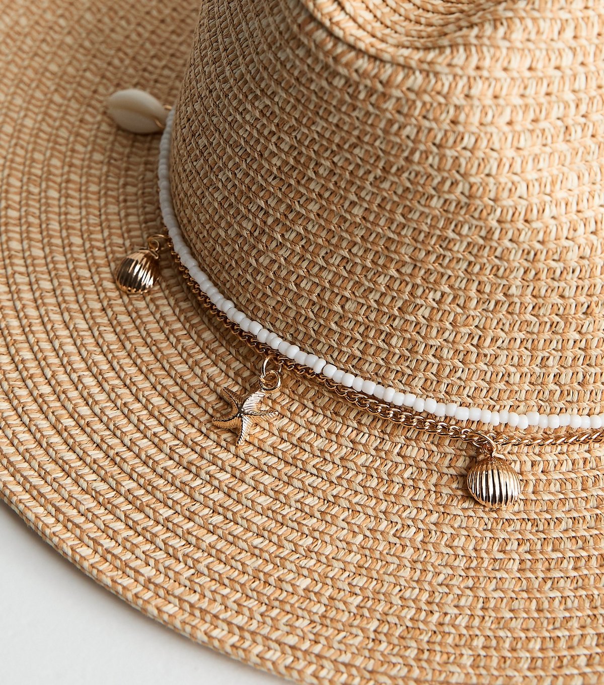 New Look Stone Beaded Shell Trim Straw Fedora Hat New Look - 3