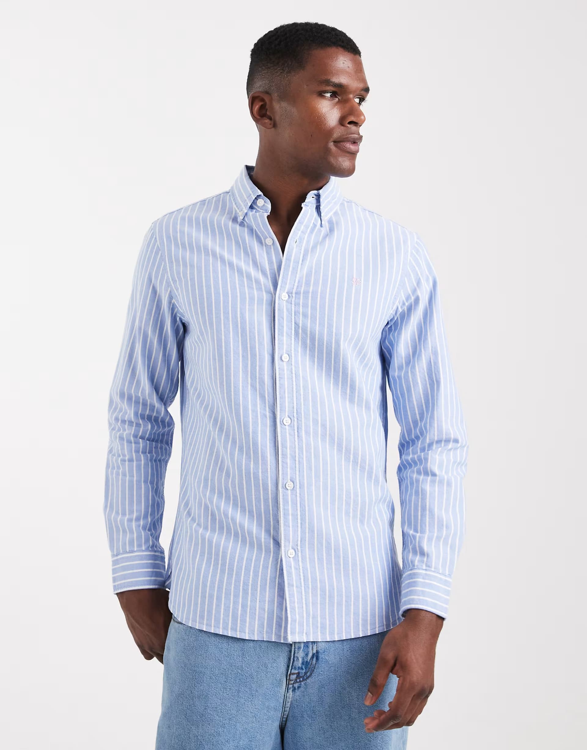 ASOS Superdry Classic oxford long sleeve shirt in broker blue stripe
