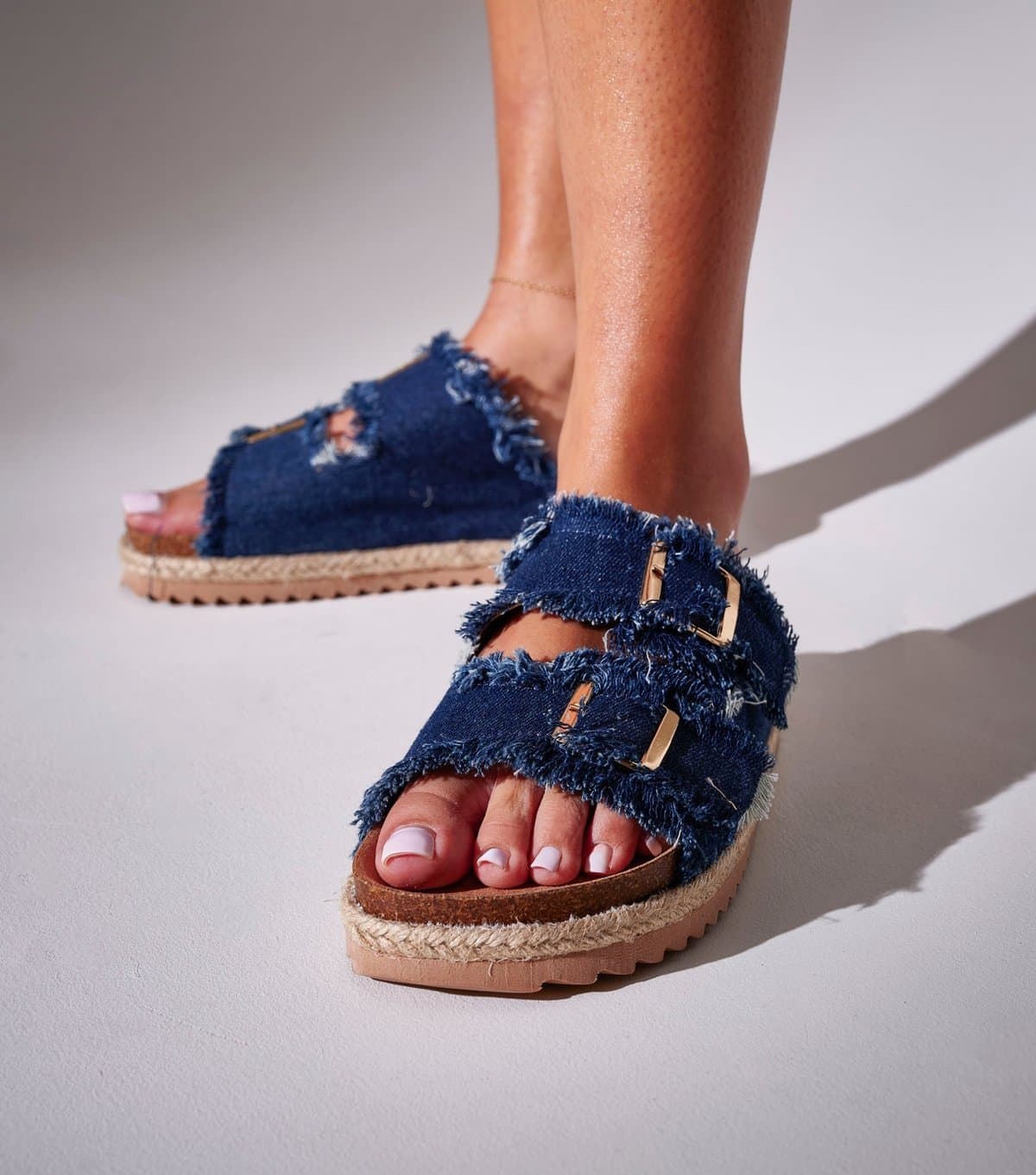 South Beach South Beach Bright Blue Denim Fringed Espadrille Sandals