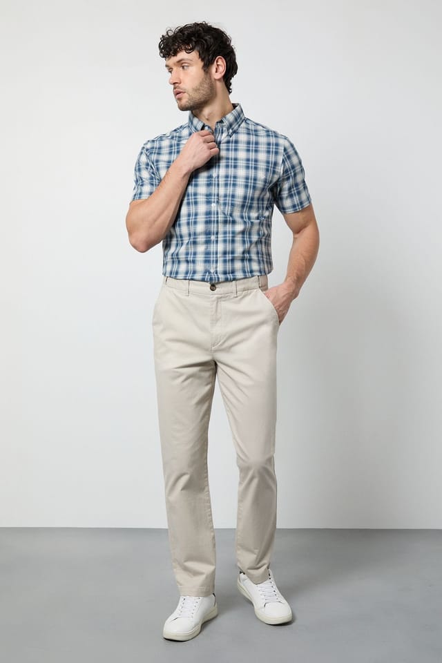 Maine Maine Men's Blue Madras Check Short Sleeve Shirt - 2