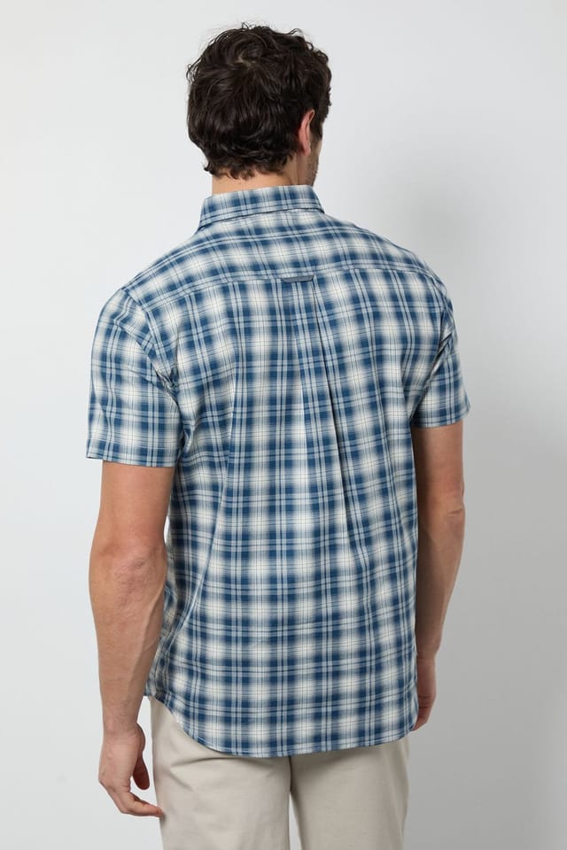 Maine Maine Men's Blue Madras Check Short Sleeve Shirt - 3