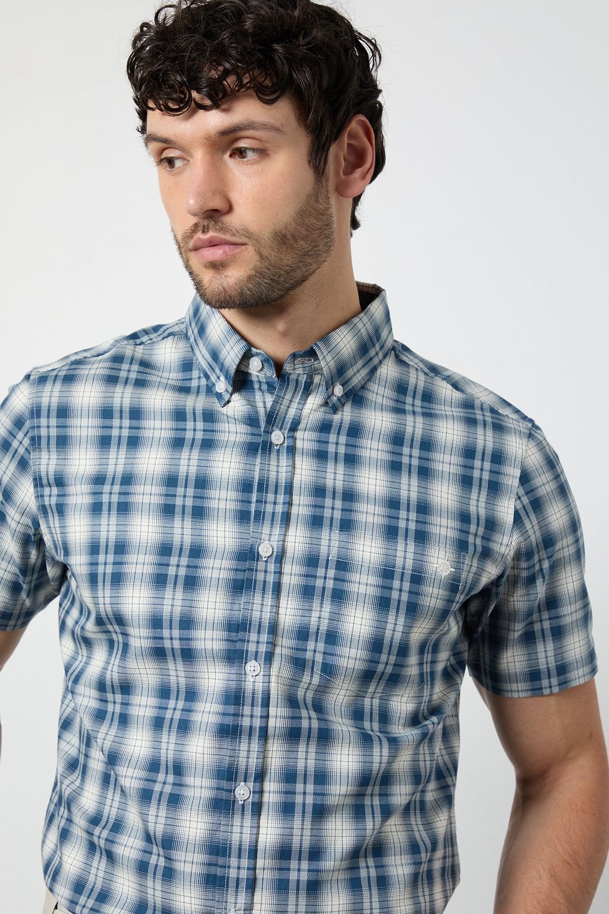 Maine Maine Men's Blue Madras Check Short Sleeve Shirt - 4