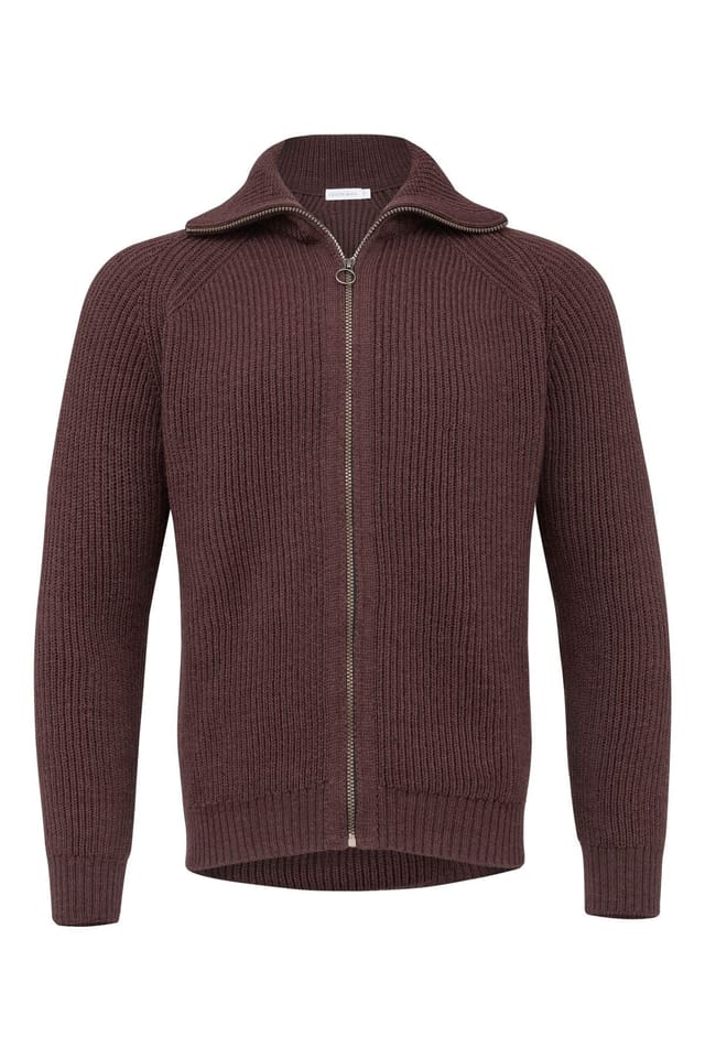 Celtic & Co Celtic & Co Men's British Ribbed Zip Cardigan in Maroon - 2