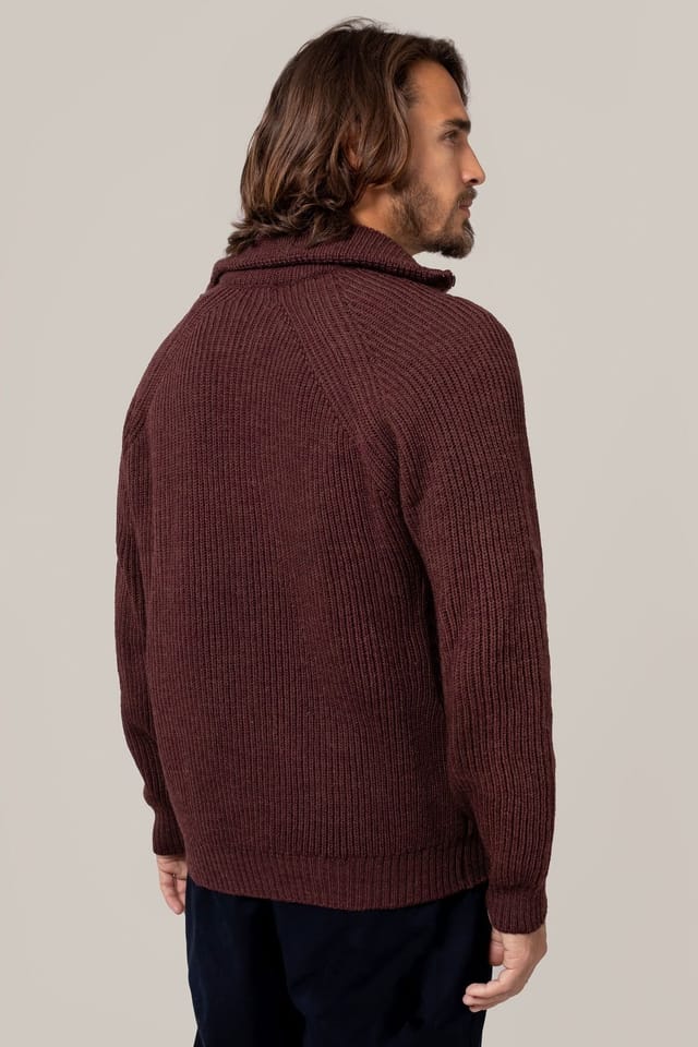 Celtic & Co Celtic & Co Men's British Ribbed Zip Cardigan in Maroon - 3