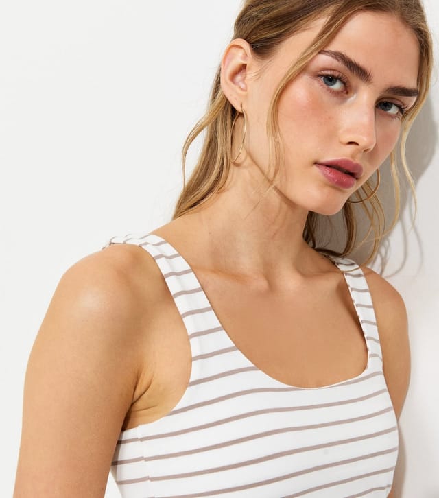 New Look Women's Cream Cotton Rich Square Neck Striped Vest Top New Look - 2