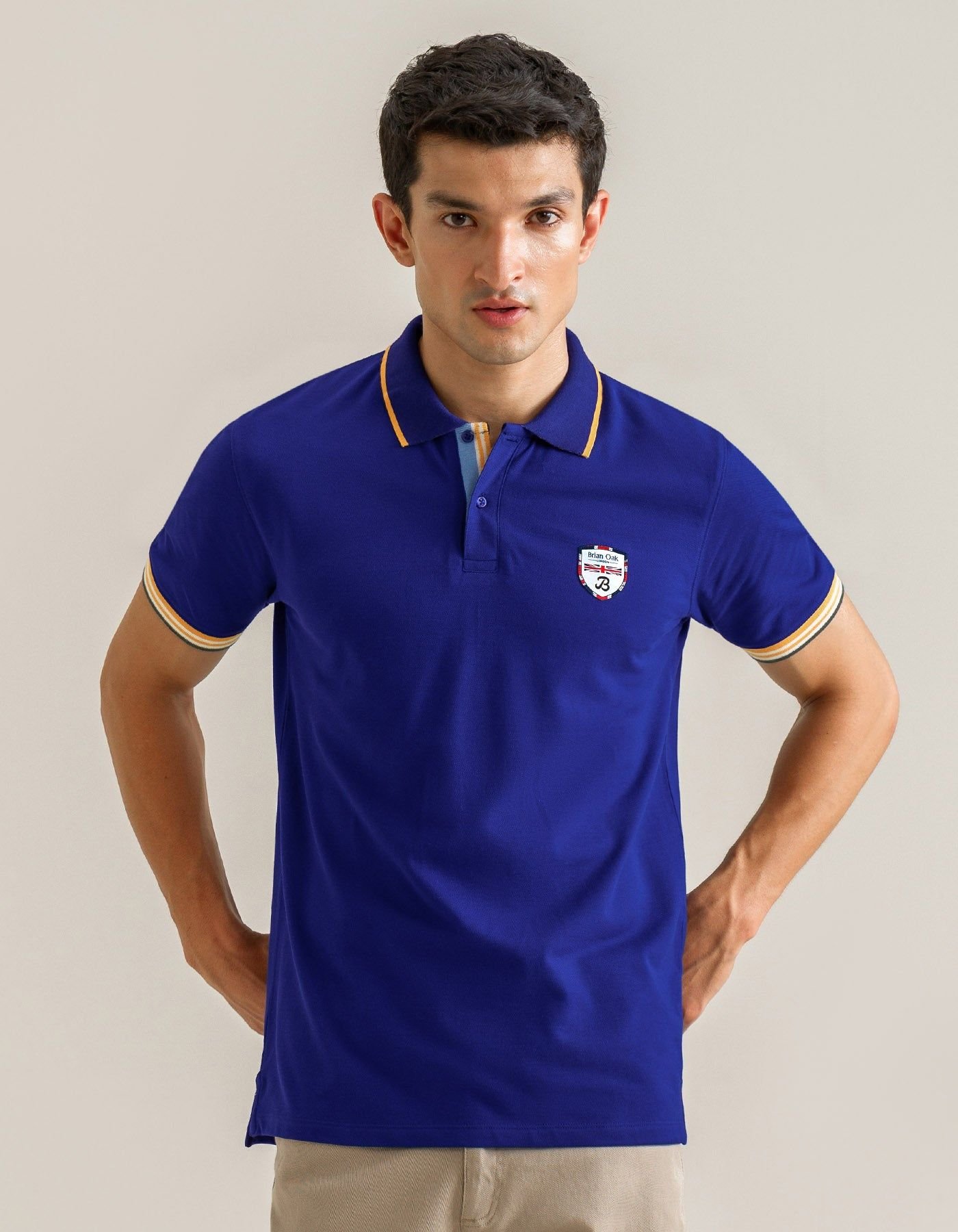 Brian Oak London Brian Oak London Men's Electric Blue Designer Polo Shirt - 3