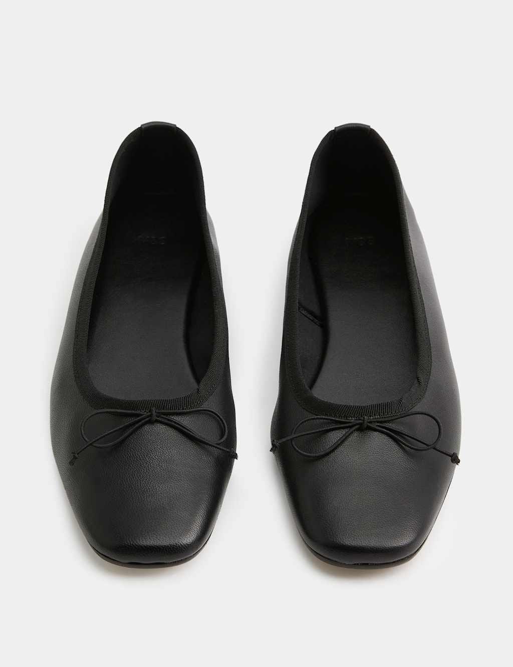 Marks & Spencer M&S Leather Bow Flat Round Toe Ballet Pumps Black/Black - 1