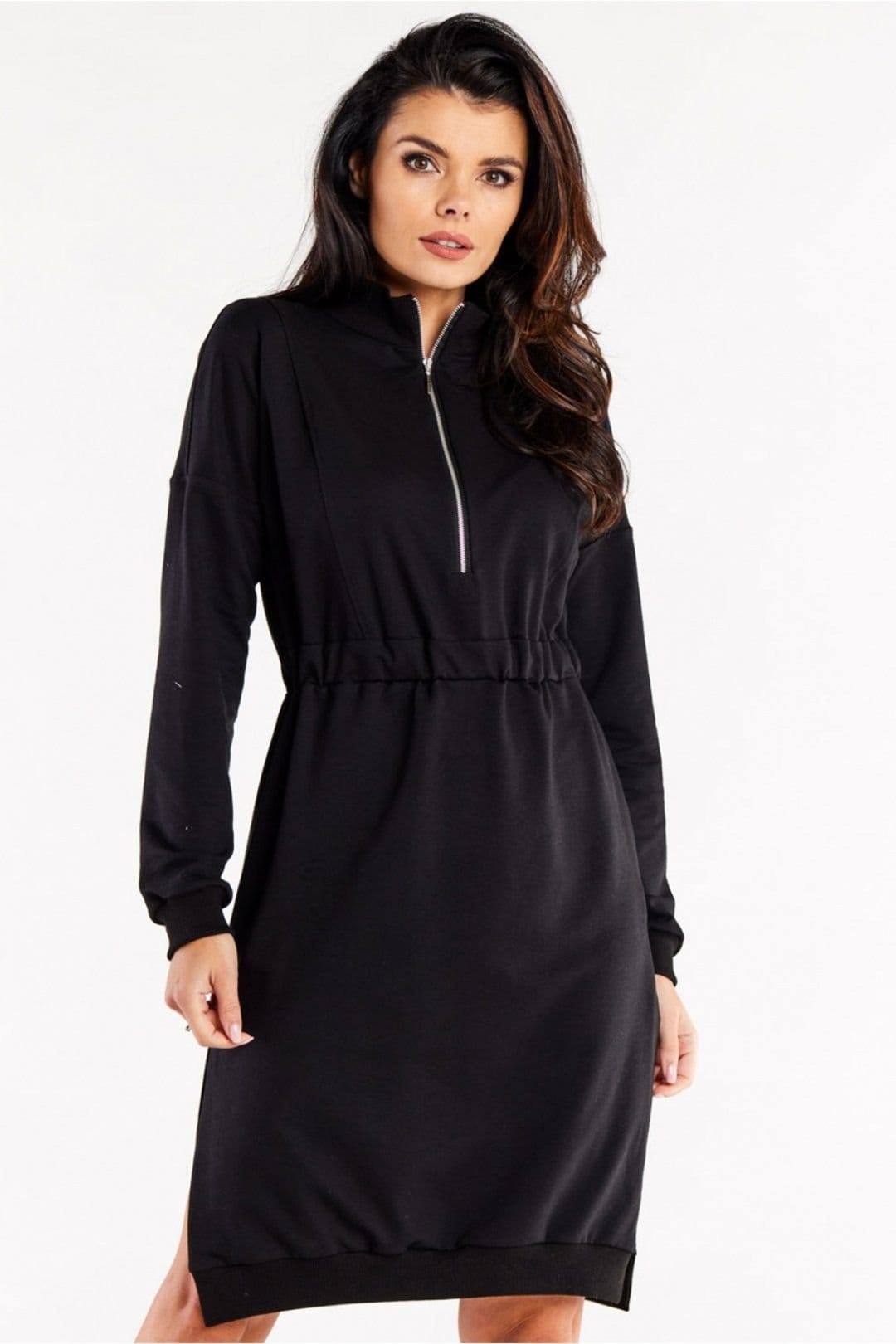 Love Lace Love Lace Women's Long Sleeve Slit Seam Zip Waist Dress in Black - 1