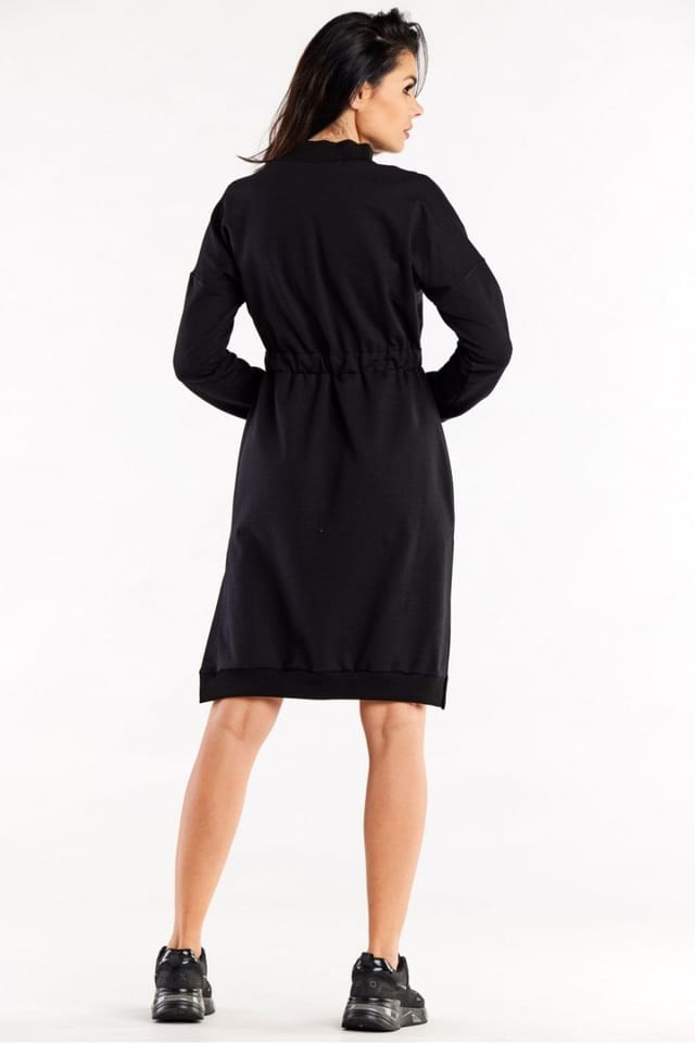 Love Lace Love Lace Women's Long Sleeve Slit Seam Zip Waist Dress in Black - 3