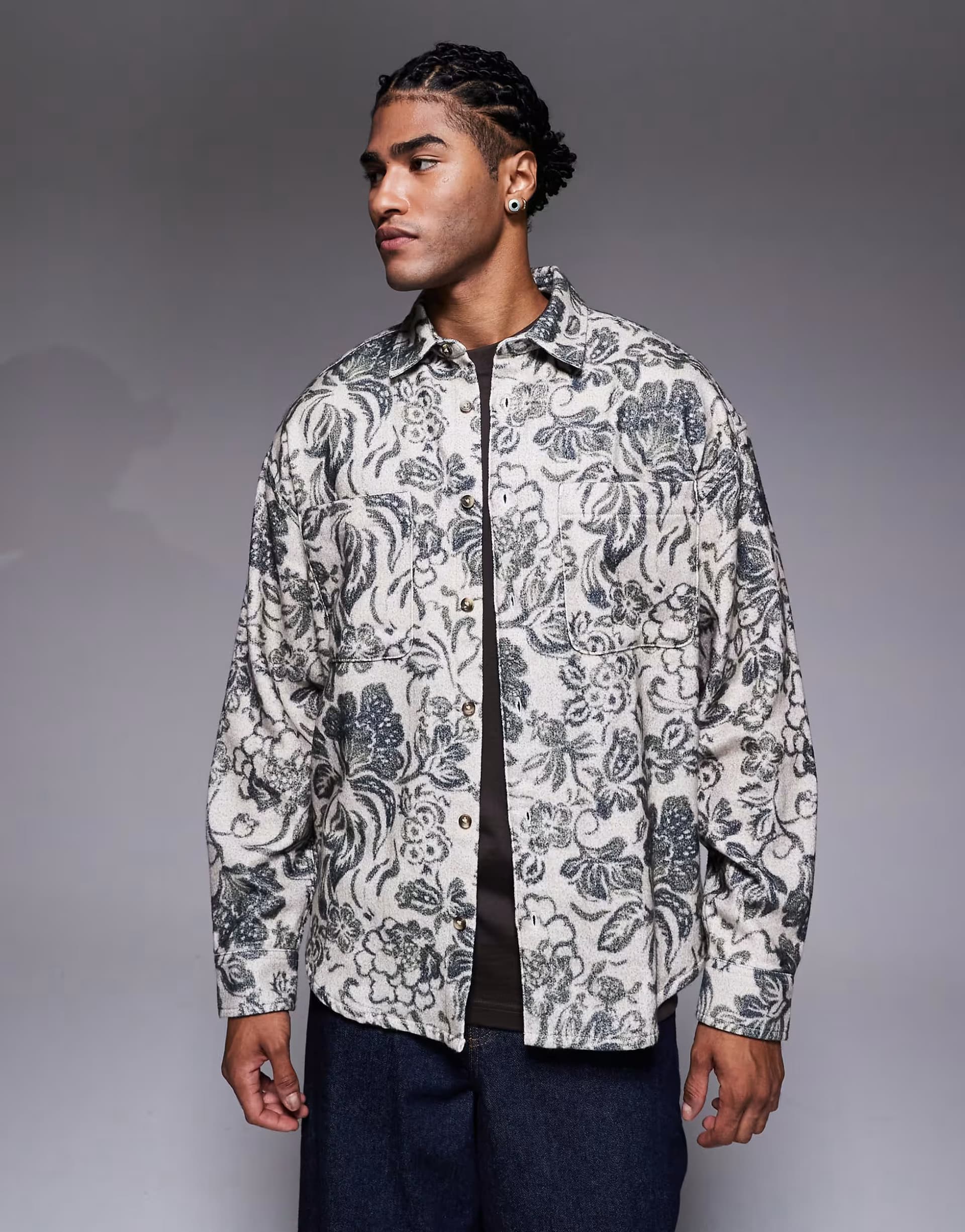 ASOS ASOS DESIGN 90's oversized flannel shirt in cream floral print