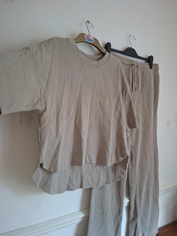ASOS Design ASOS Design Waffle Knit Loungewear Co-ord Set UK 12-14 Taupe - 1