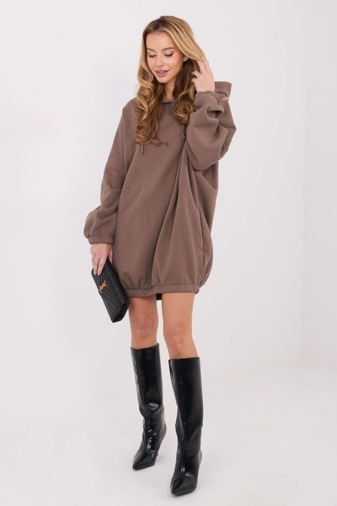 Love Lace Brown Oversized Hooded Cotton Sweatshirt Dress
