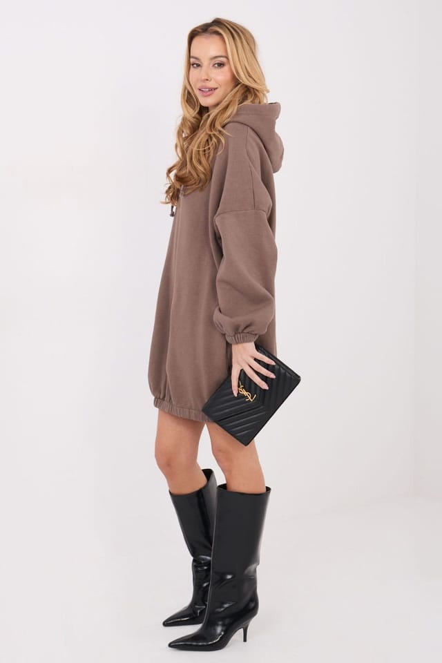 Love Lace Love Lace Women's Oversized Hooded Cotton Sweatshirt Dress in Brown - 2
