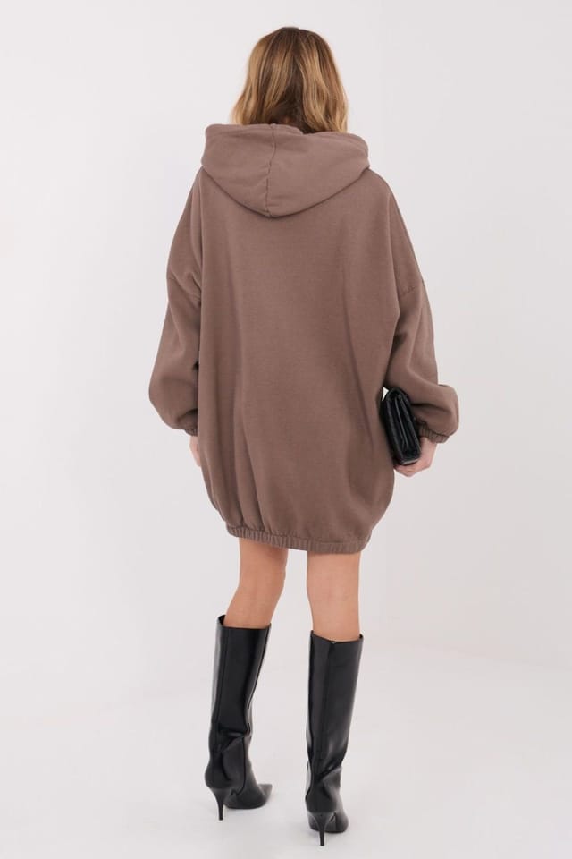 Love Lace Love Lace Women's Oversized Hooded Cotton Sweatshirt Dress in Brown - 3