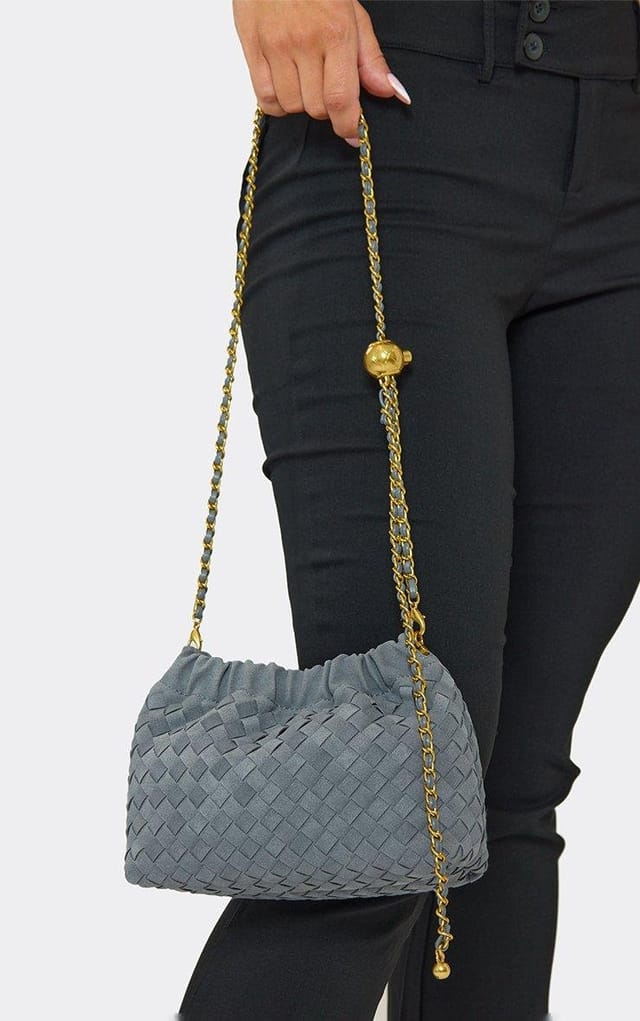 EGO Bowee Chain Strap Cross Body Bag In Grey Faux Suede, Women's Size UK 0 - 2
