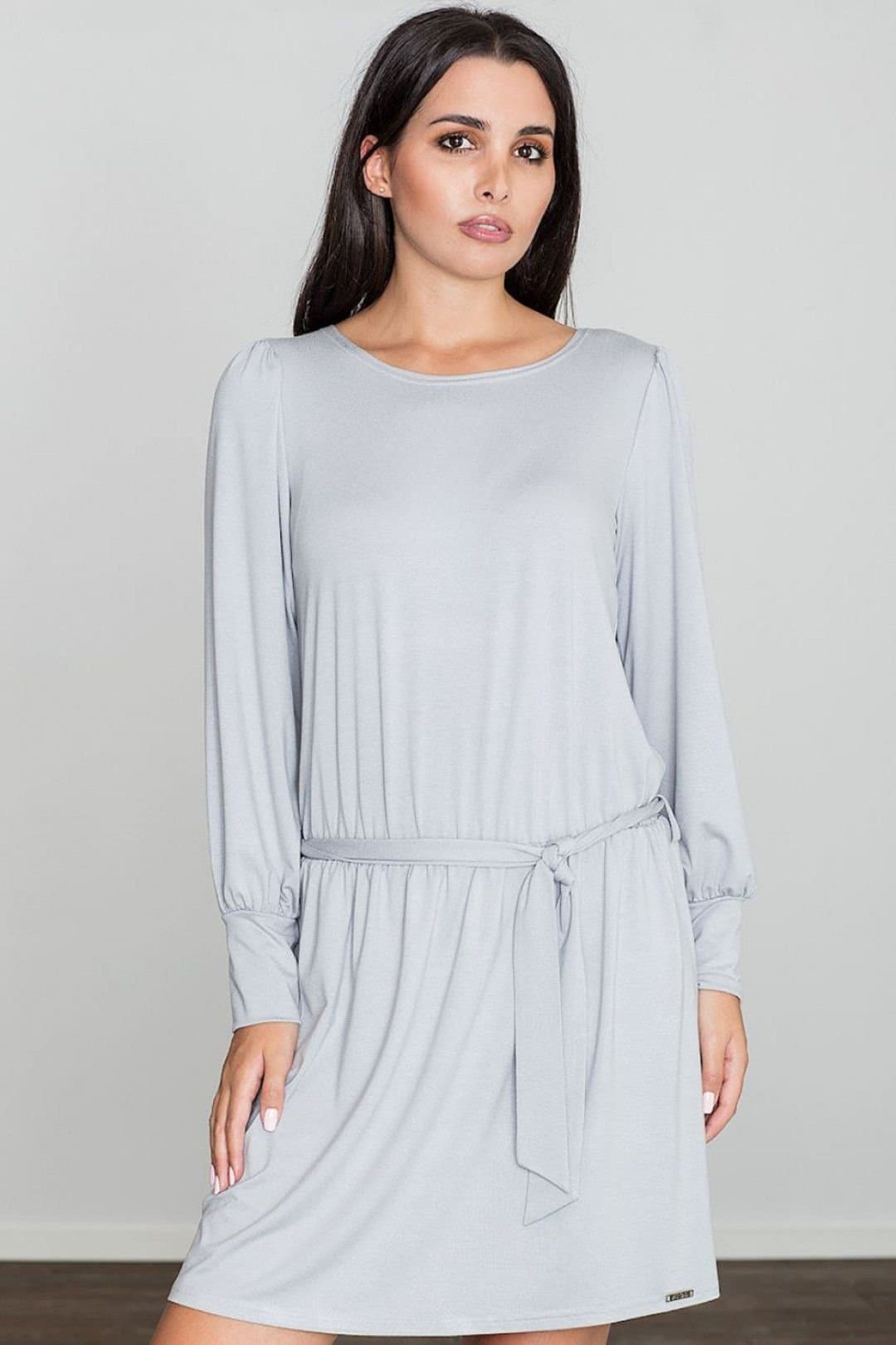 Love Lace Love Lace Women's Elegant Loose Long Sleeve Dress With Cuffs in Grey