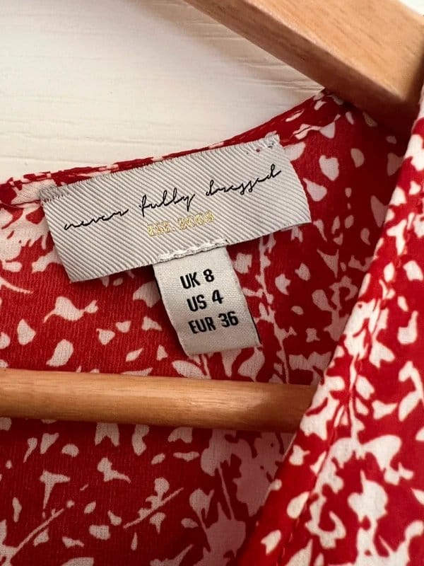 Never Fully Dressed Red Floral Patchwork Midi Dress Size 8