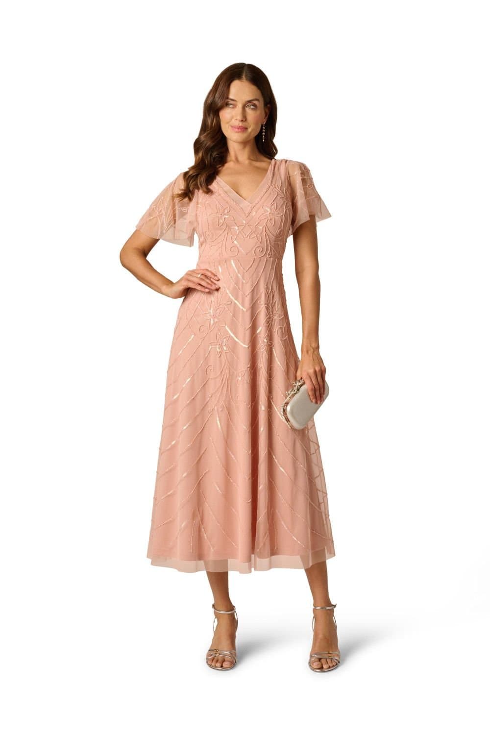 Papell Studio Papell Studio Women's Bead Mesh Flutter Dress in Pink