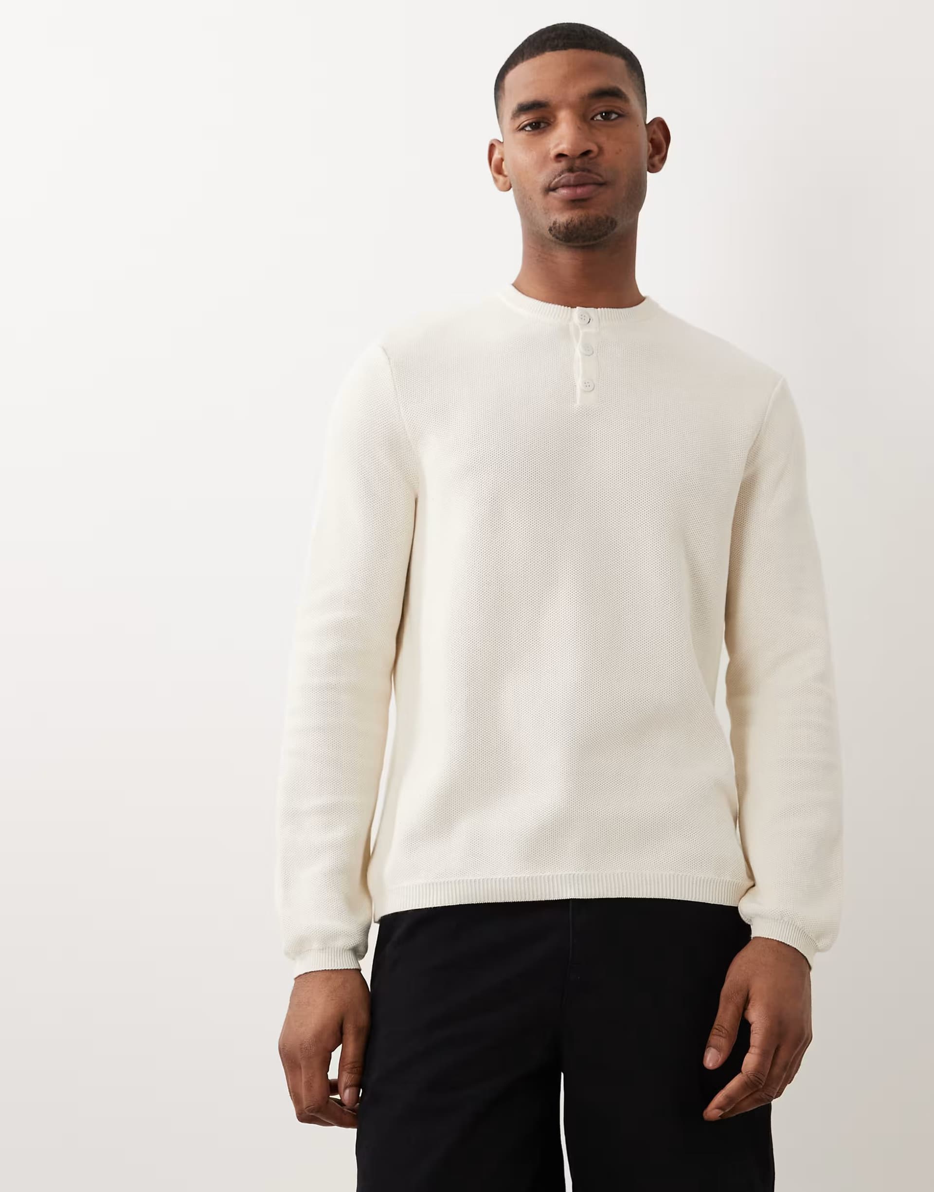 ASOS ASOS DESIGN relaxed knitted henley in Ecru