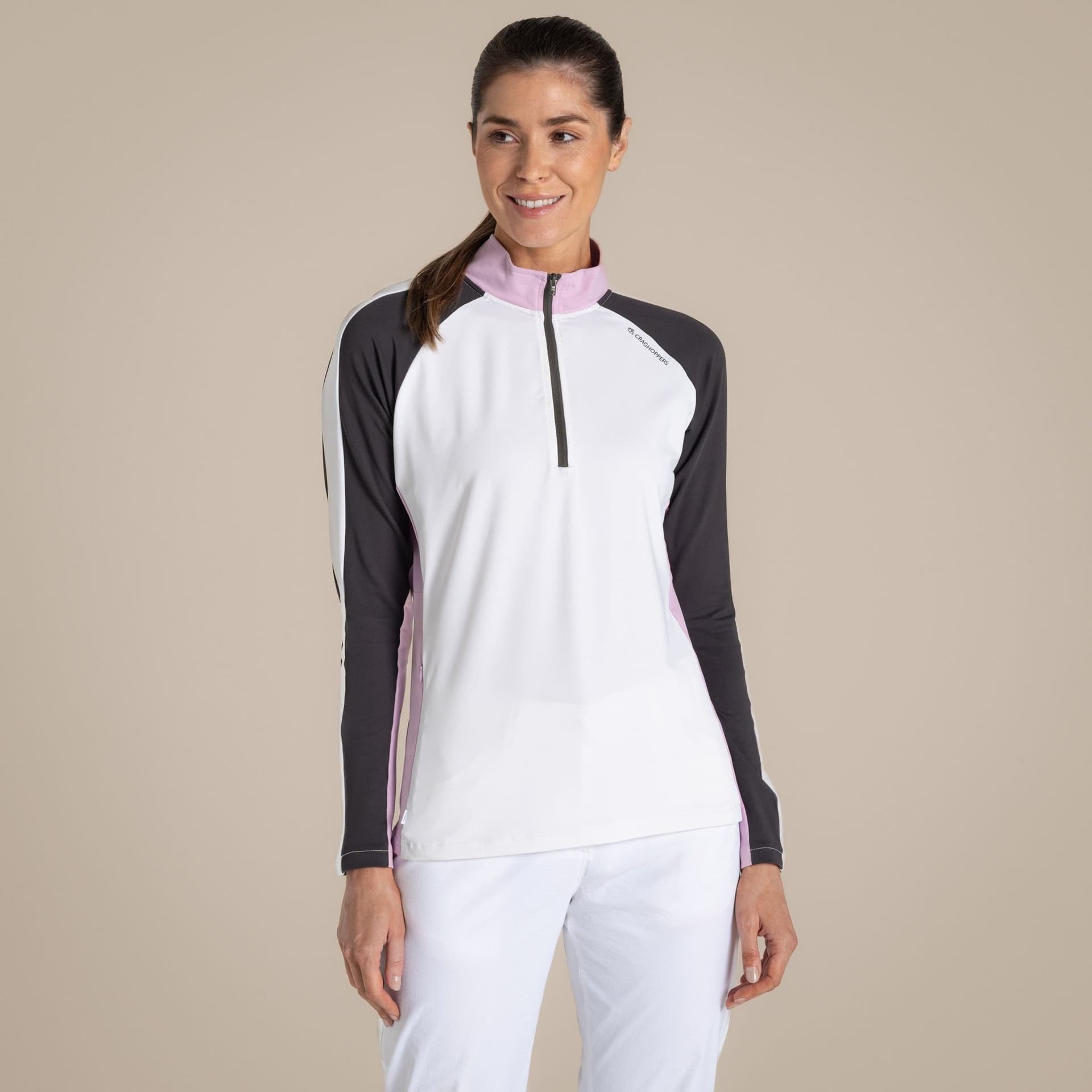 Craghoppers Craghoppers Women's NosiLife Ivybridge Insect-Repellent Half-Zip Long Sleeved Golf Top in White