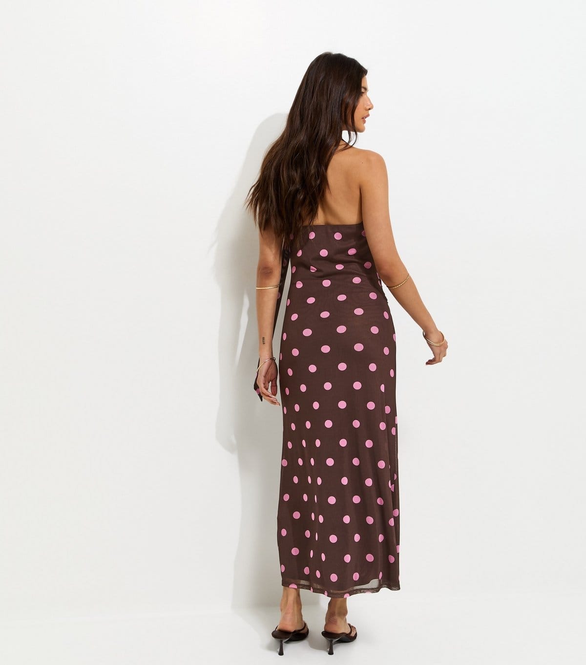 New Look Women's Brown Polka Dot Cowl Neck Scarf Trim Midi Dress New Look - 4